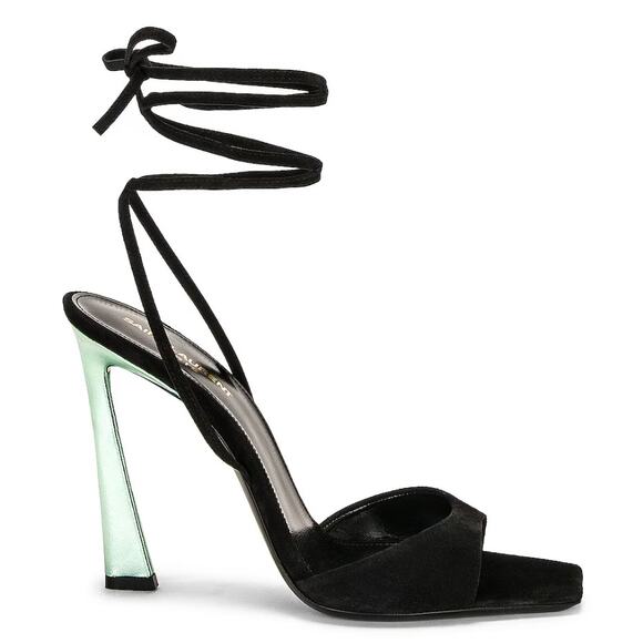 SAINT LAURENT | Vitti Sandal in Nero & Hope Green Black Suede 41 / 11 - Picture 1 of 14